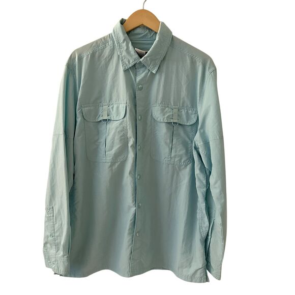 L.L. Bean Men's Light Green Insect Shield Button Up Fishing Hiking Shirt Size L - Picture 1 of 9